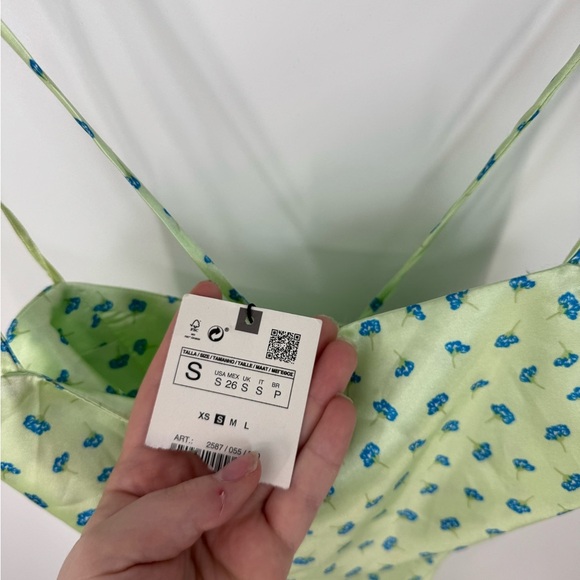 ZARA Blogger Favorite NWT Satin Ruched Midi Floral Milkmaid Dress - Picture 3 of 4